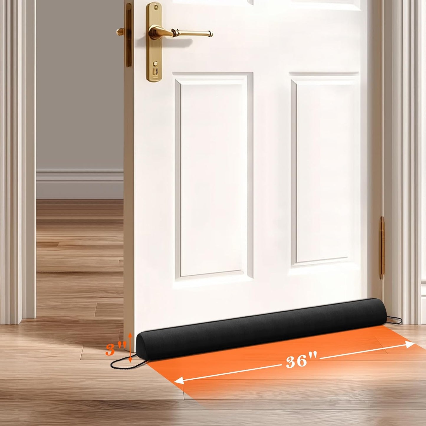 Sunolga 2-Pack 36" Door Draft Stopper Blocks Hot and Cold Air with Removable Washable Cover for Gaps Up to 3", All-Season Seal for Noise, Wind, Door Sweep for Bottom of Door, Home Essentials, Black