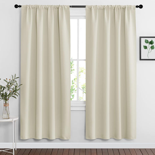 RYB HOME Blackout Curtains & Drapes - Light Block Thermal Insulated Privacy Window Covering for Bedroom Living Room Office, W 42 x L 72 inch, Beige, 2 Panels