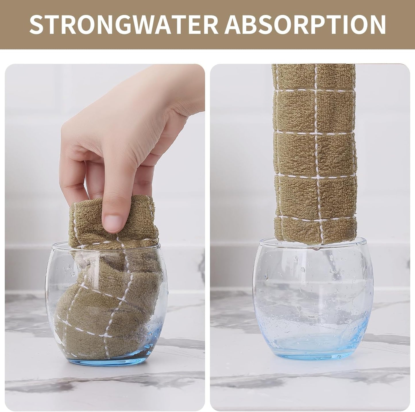 Homaxy 100% Cotton Terry Kitchen Towels(Tan, 13 x 28 inches), Checkered Designed, Soft and Super Absorbent Dish Towels, 12 Pack