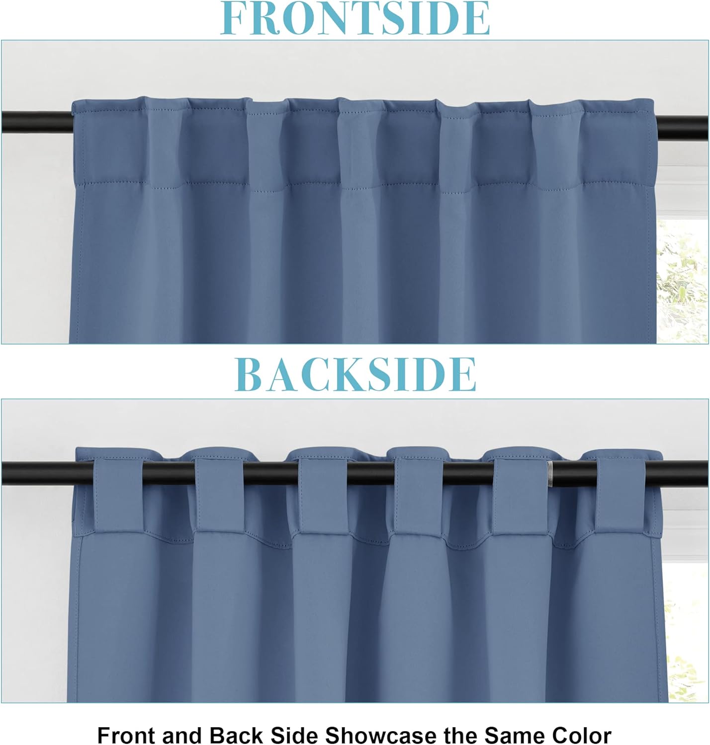 RYB HOME Privacy Window Curtain 63 inches 2 Panels Set, Solid Room Darkening Curtains & Drapes Energy Saving Privacy Farmhouse Decor for Bedroom Bathroom Kitchen, Stone Blue, W42 x L63 inch