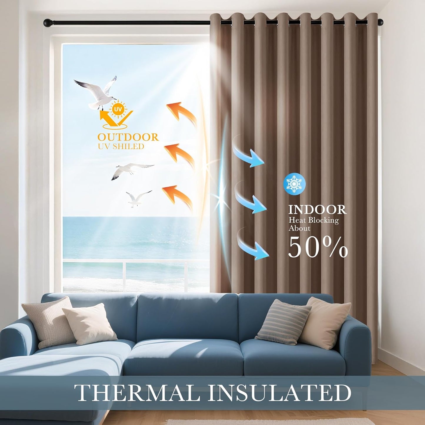 PONY DANCE Dark Brown Blackout Curtains for Living Room 2 Panels, Window Treatment Thermal Insulated Solid Grommet Blackout Drapes for Bedroom, W 42" x L 60", Chocolate Brown