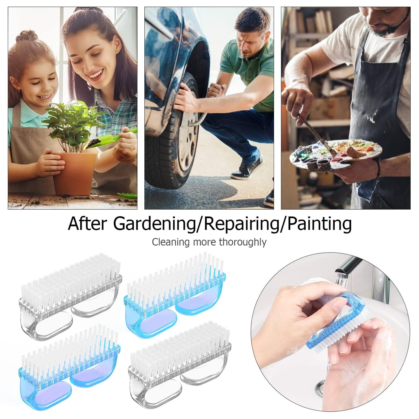 Handle Grip Nail Brush, Hand Fingernail Brush Cleaner Scrubbing Kit Pedicure for Toes and Nails Men Women (4 Pack) (Color-7)