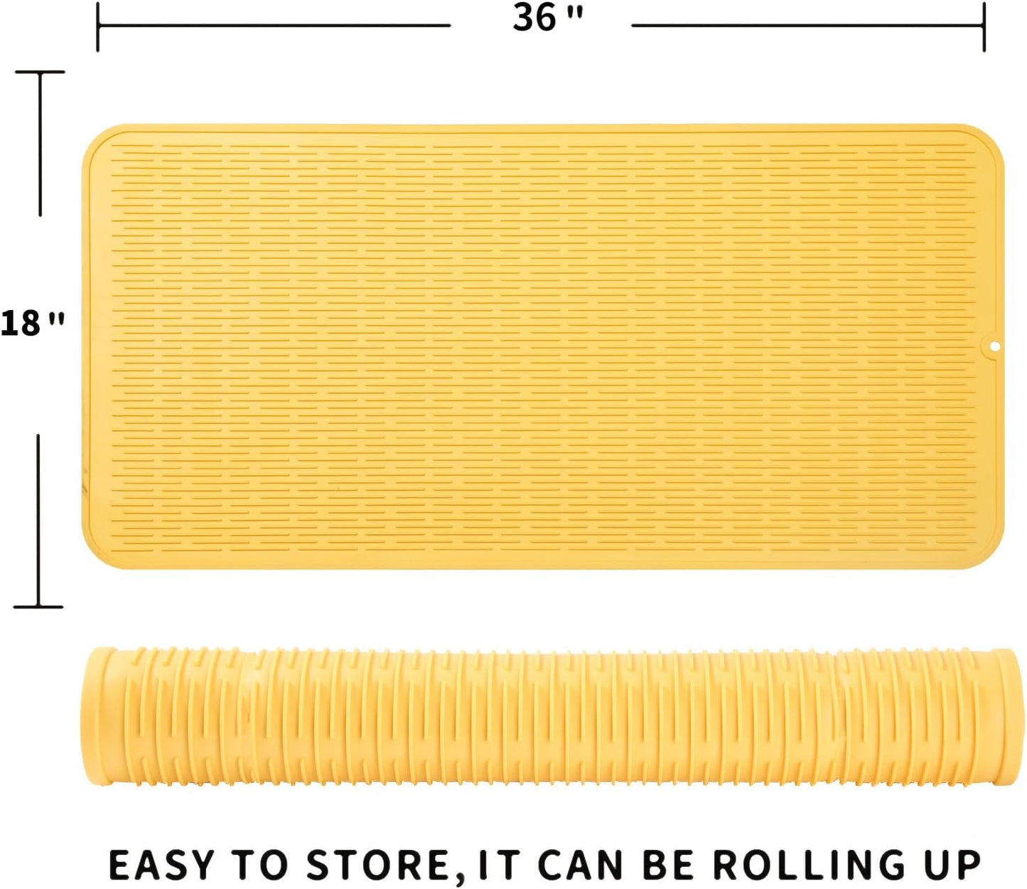 Silicone Dish Drying Mat for Multiple Usage,Easy clean,Eco-friendly,Heat-resistant Silicone Mat for Kitchen Counter or Sink,Refrigerator or Drawer Liner Yellow 5XL 36inches x 18inches