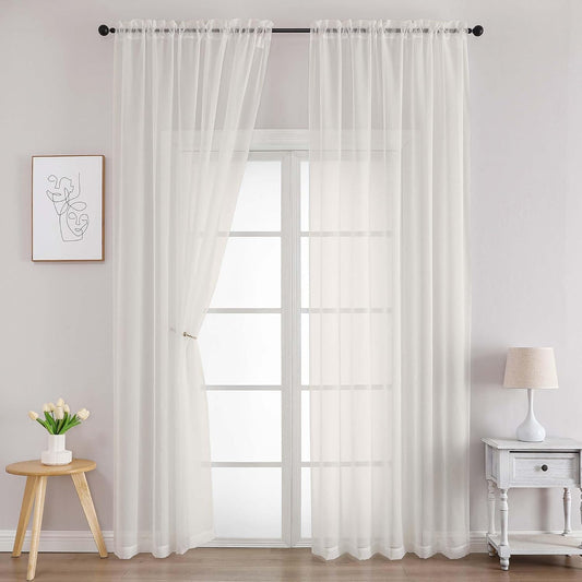Chyhomenyc Ivory Sheer Curtains 78 Inches Long 2 Panels Set for Living Room, Light Filtering Voile Lightweight Bedroom Curtains, Rod Pocket Solid Window Treatment Drapes, Each 42W x 78L