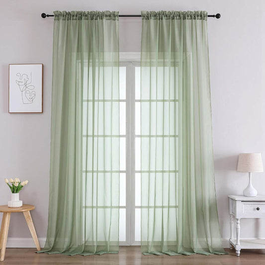 Chyhomenyc Extra Long Sage Green Sheer Curtains 120 Inches Long 2 Panels, Light Filtering Green Curtains for Living Room, Soft Gentle Voile Rod Pocket Bedroom Window Drapes, 59Wx120L Inch, 10FT, 2PCS