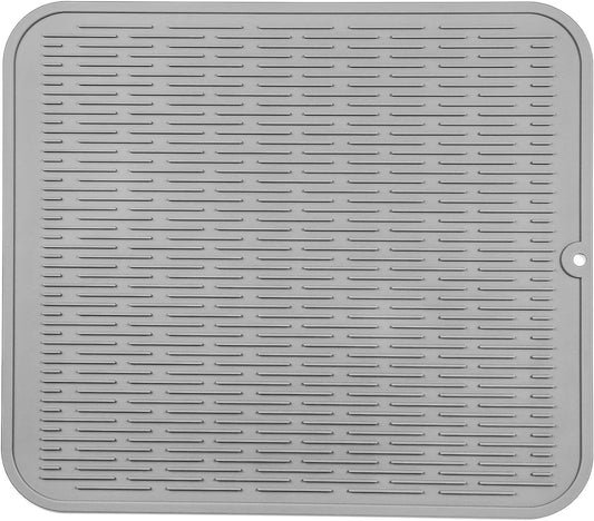 Silicone Dish Drying Mat for Multiple Usage,Easy clean,Eco-friendly,Heat-resistant Silicone Mat for Kitchen Counter or Sink,Refrigerator or Drawer Liner Grey 2XL 24 inches x 18 inches