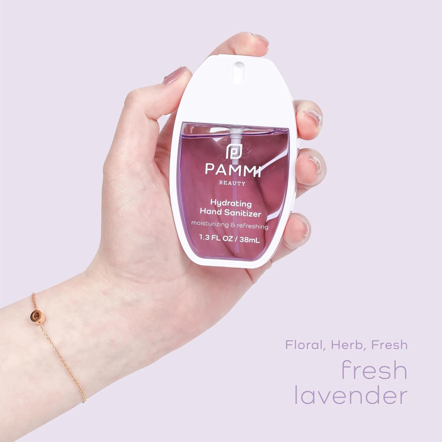 PAMMI Power Mist Hydrating Hand Sanitizer Spray, Portable Travel Size Pocket Hand Sanitizer, Scented Handsanitizer Mini Spray For Car - 600 Sprays (2 Pack (Peach, Lavender))