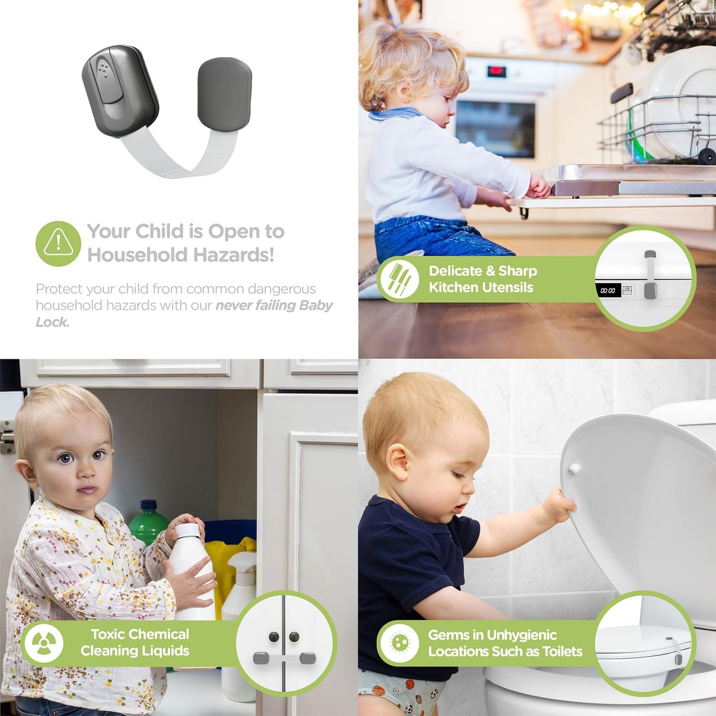 Baby Proofing Child Safety Locks (2 Pack) by Skyla Homes - The Safest, Quickest and Easiest 3M Adhesive Cabinet Latches, No Screws & Magnets, Multi-Purpose for Furniture, Kitchen, Ovens, Toilet Seats