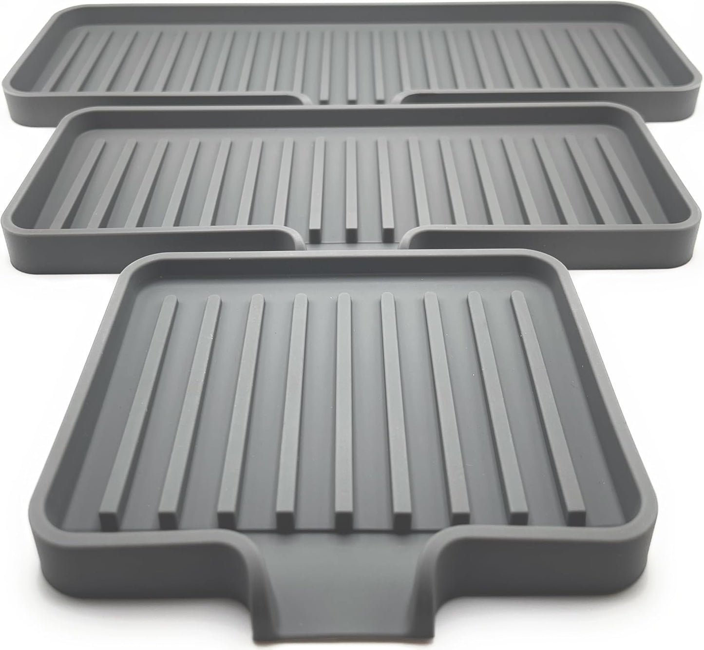 Happitasa Silicone Soap Dish Tray and Sponge Holder with Drain Chute | Bathroom and Kitchen Sink Organizer Caddy (Grey, 9"x3.5", 5.6 Ounces)