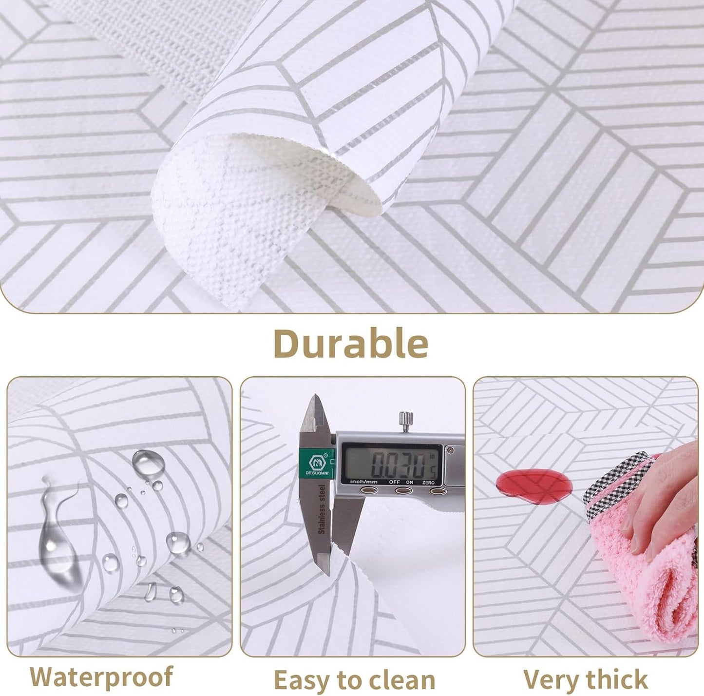 Shelf Liners for Kitchen Cabinets Non Adhesive Shelf Liner Paper Non-Slip Thickened Drawer Liner Easy to Clean for Tool Box Refrigerator with Knife and Tape Measure, Silver Geometric, 11.8 x 236.2 in