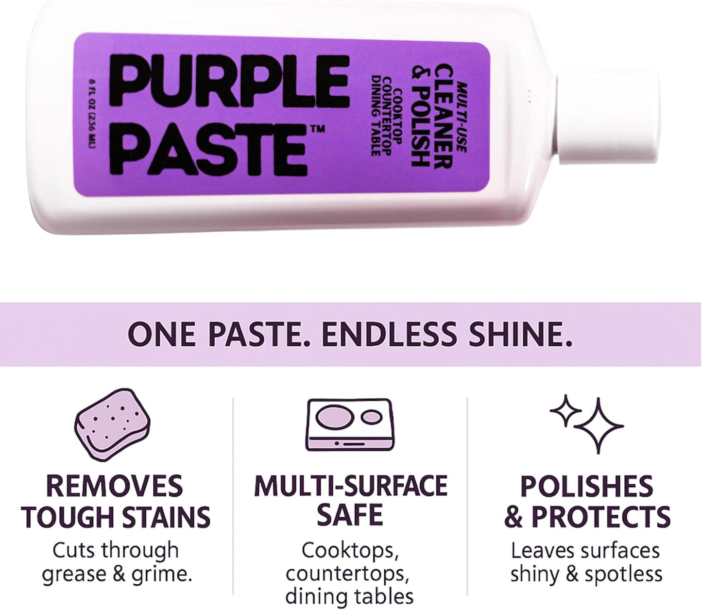 Purple Paste All Purpose Cleaning & Polishing Paste – Tough Stain Remover for Kitchen, Bathroom, Oven, Stove, Tile & Grout – Multi-Surface Cleaner Made in USA, 8oz (Pack of 6)