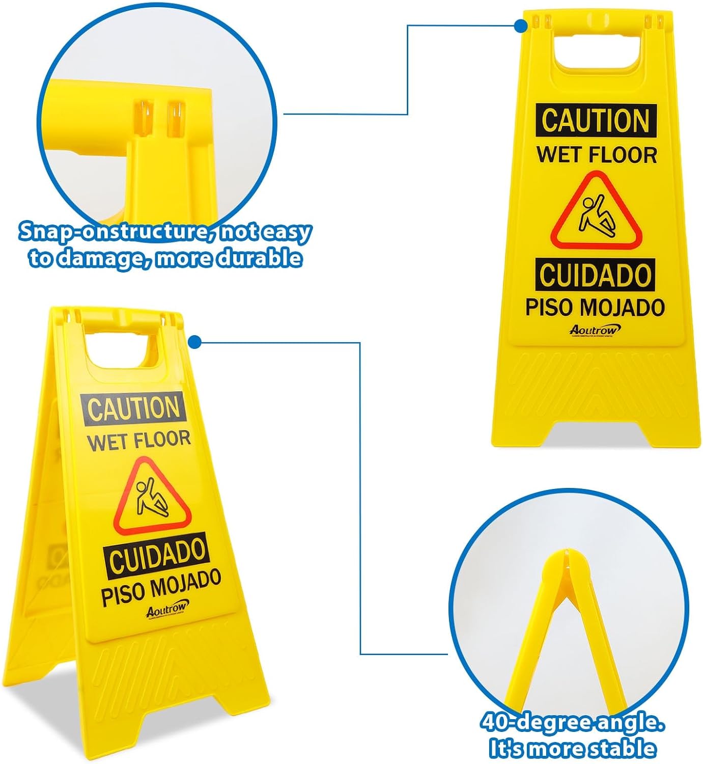 Caution Wet Floor Sign, Bilingual Foldable Safety Sign (17.12in x 8.38in x 0.94in), Yellow (1 Pack)