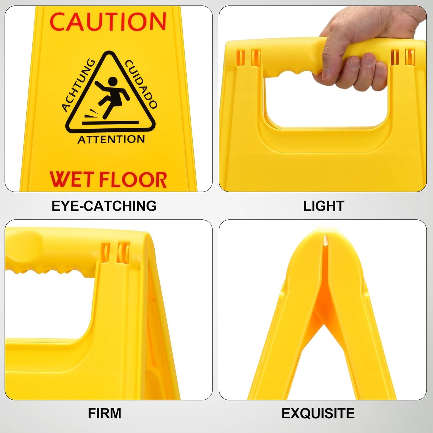 MATTHEW CLEANING 25'' Industrial Wet Floor Sign 3 Pack 2-Sided Safety A-Frame Birght Yellow Multilingual Warning Signs Commercial Caution Wet Fold-out Floor Signs For Indoors and Outdoors