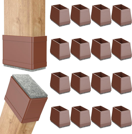 Rectangle Chair Leg Protectors for Hardwood Floors,16 PCS Silicone Covers to Protect Wood Tile Floors Felt Pads Furniture Leg Caps Reduce Noise. Easy to Move.(Brown,0.75 x 1.25 Inch,Rectangle)