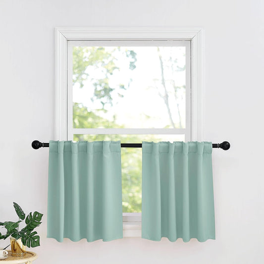 RYB HOME Kitchen Window Curtains - Blackout Privacy Half Window Curtains for Bedroom Bathroom Dining Living Room Cafe Office Short Tiers Drapes, W 34 x L 36 inches, 2 Panels, Aqua