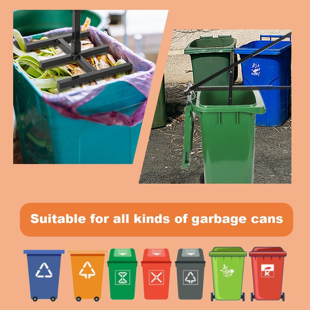 ECUTEE Manual Trash Compactor Touchless Manual Cardboard Trash Compactor for Trash and Recycling Bin, Waste Compacting Tool for 120-660l Wheelie Bins for Home Kitchen Restaurant