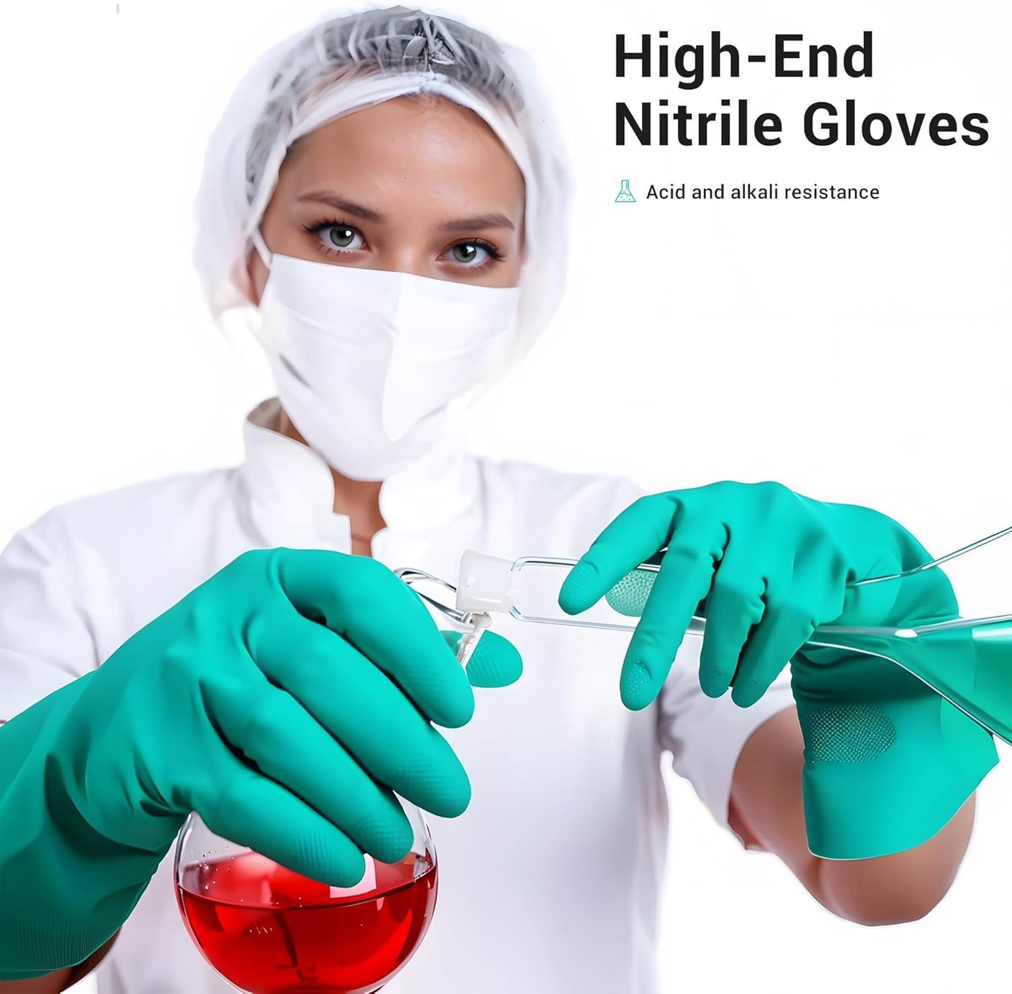 ThxToms Chemical Resistant Nitrile Gloves, Resist Household Acid, Alkali, Solvent and Oil, Latex Rubber Free, 1 Pair Large