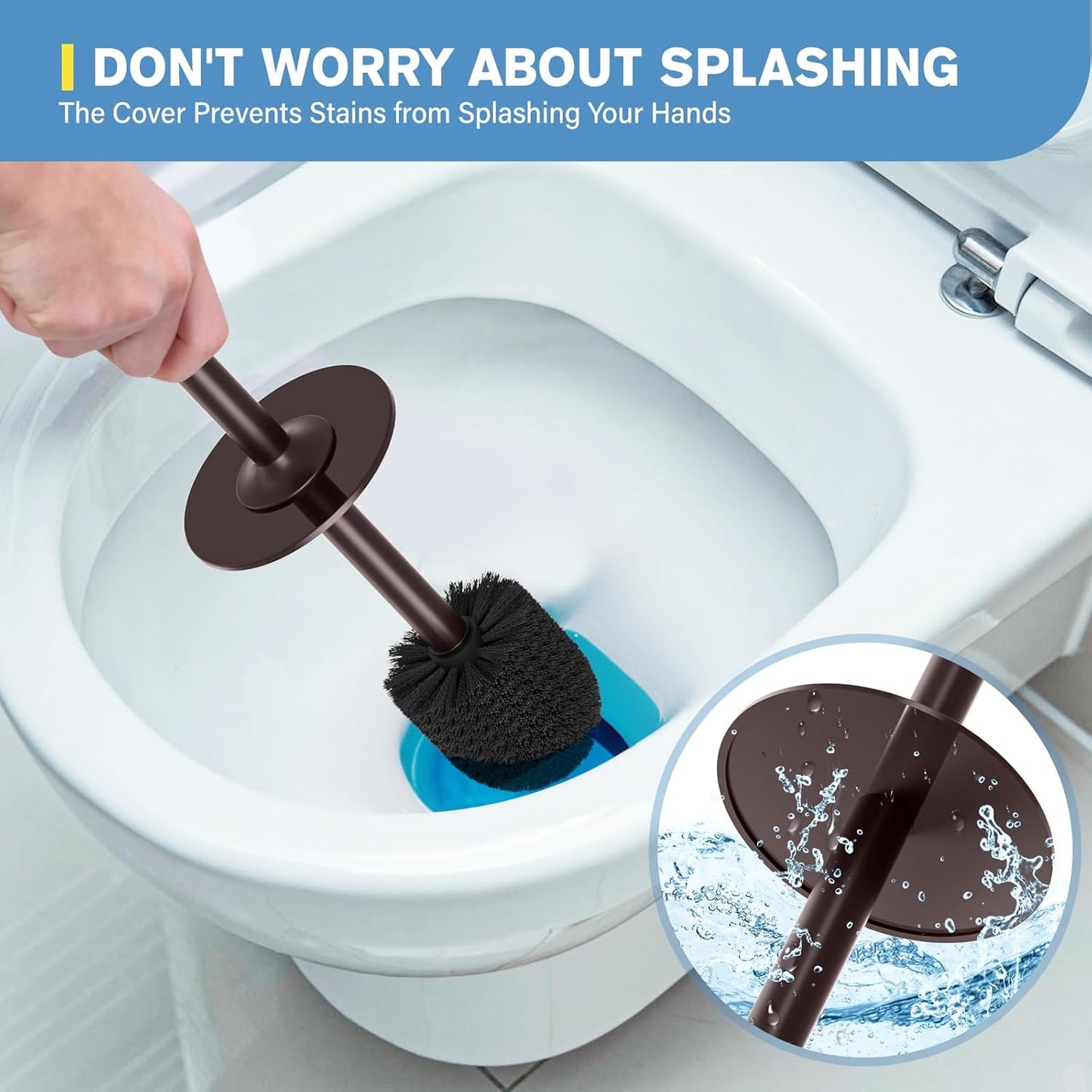 UPTRONIC Toilet Brush, Aluminum Alloy Toilet Brush and Holder Set with Extra Long Handle Durable Bristles Toilet Bowl Brush and Covered Holder for Toilet Scrubber for Bathroom Cleaning