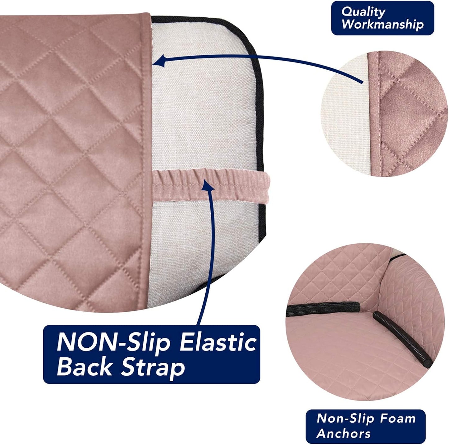 PureFit Reversible Quilted Sofa Cover, Water Resistant Slipcover Furniture Protector, Washable Couch Cover with Non Slip and Elastic Straps for Kids, Dogs, Pets (XX Large, Pink/Beige)