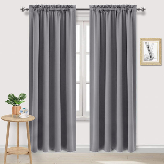 DWCN Grey Blackout Curtains for Bedroom, Thermal Insulated Energy Saving Room Darkening Curtains for Living Room (W60 x L84 inch, Set of 2 Panels, Top of Rod Pocket)
