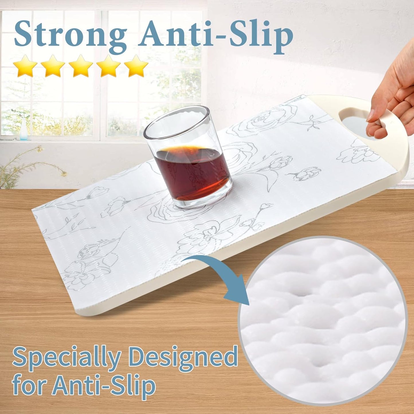 Shelf Liners for Kitchen Cabinets 17in x 20FT Non Adhesive Drawer Liner Sliver Floral Thickened Shelf Liner Paper Strong Non-Slip Easy to Clean for Tool Box Refrigerator with Knife and Tape Measure