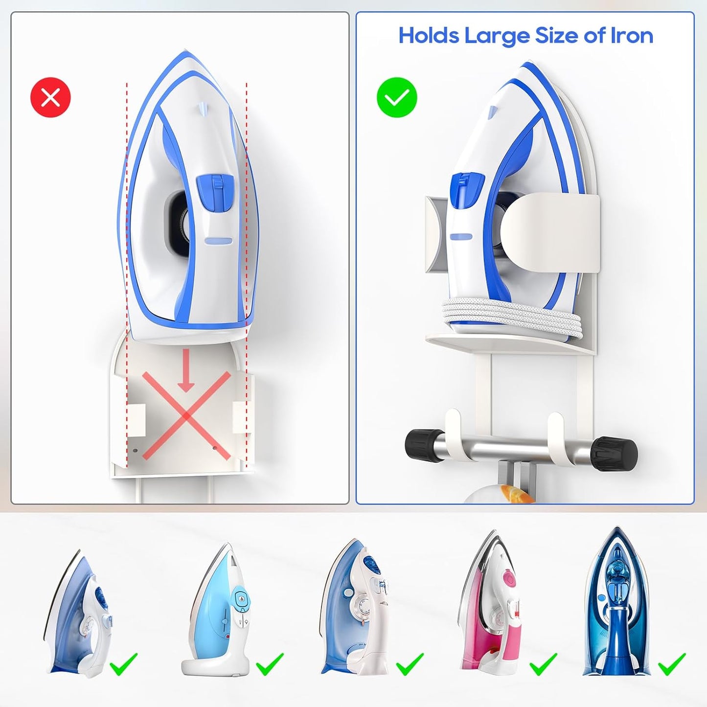 ORLESS Metal Large Ironing Board Holder Wall Mount, Ironing Board Hanger, Iron Board Holder, Iron Board Hook Wall Mount, for Laundry Rooms (White)