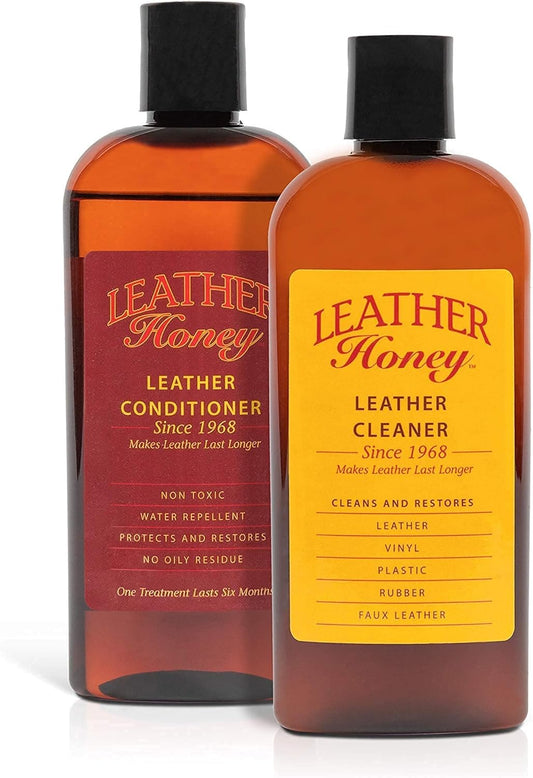 Leather Honey Complete Leather Care Kit Including 8 oz Cleaner and 8 oz Conditioner for use on Leather Apparel, Furniture, Auto Interiors, Shoes, Bags and Accessories