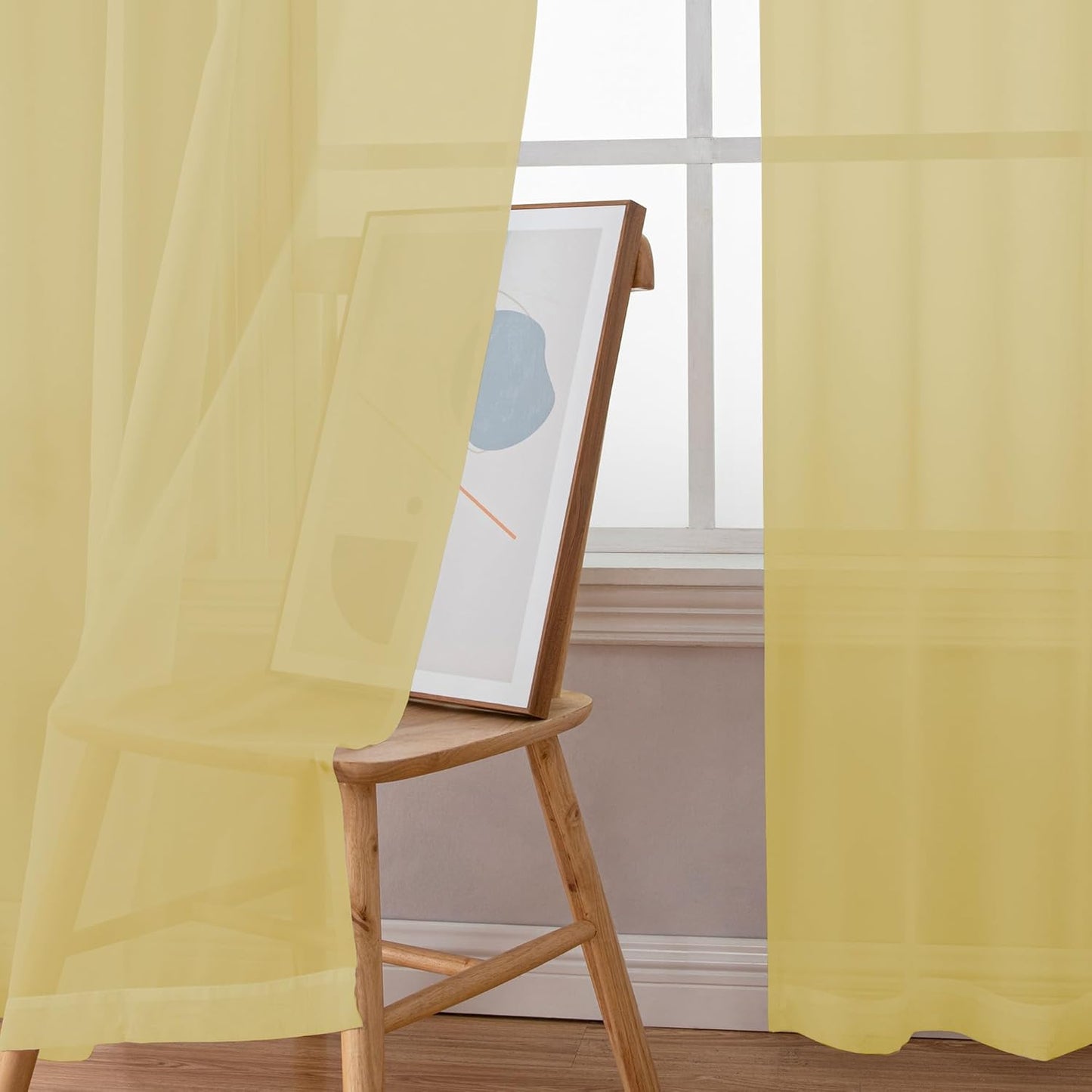 Chyhomenyc Sheer Yellow Curtains 90 inches Long 2 Panels, Light Filtering Soft Airy Solid Elegant Voile Window Treatment Drapes for Bedroom Living Room Wedding Party Decor, 42 Wx90 L Inches
