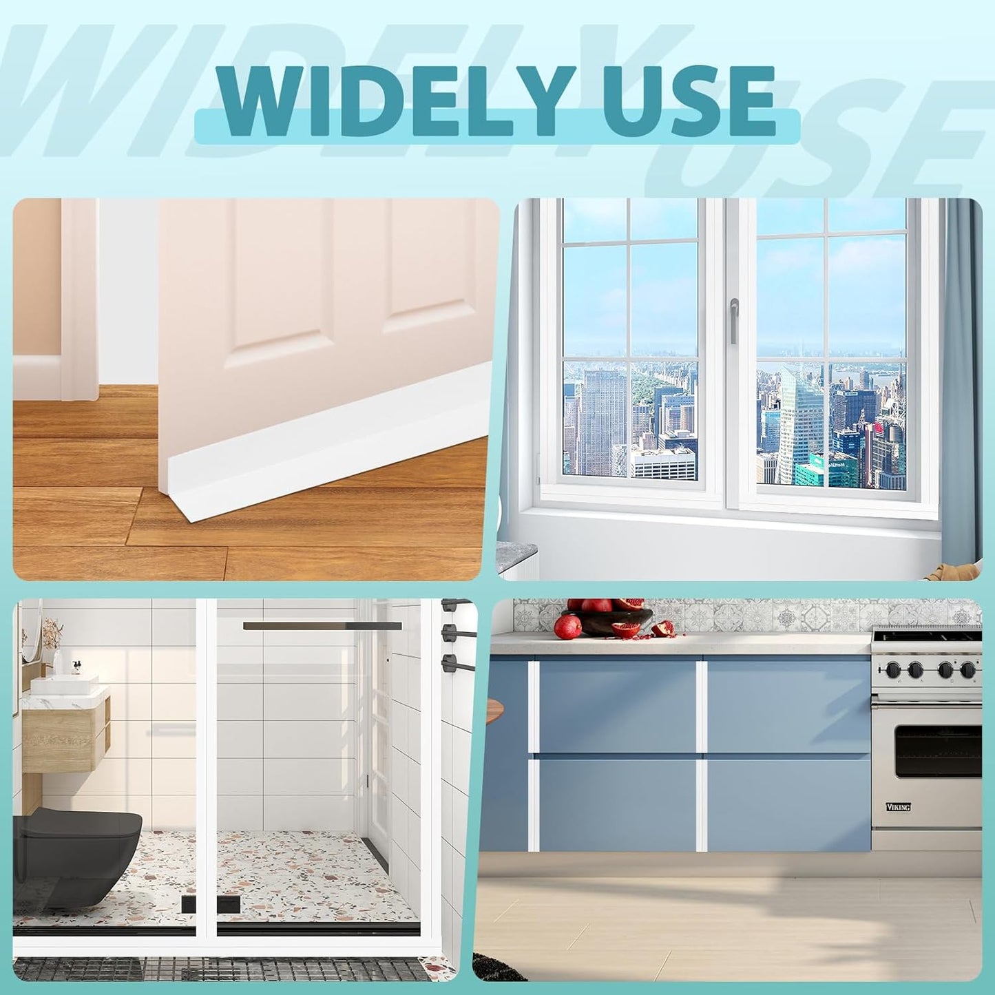 Weather Stripping Door Draft Stopper Flexible Self Adhesive Silicone Door Seal Strip for Glass Doors Windows and Shower Glass Gaps, 2 Inch Wide X 20 Feet Long, White