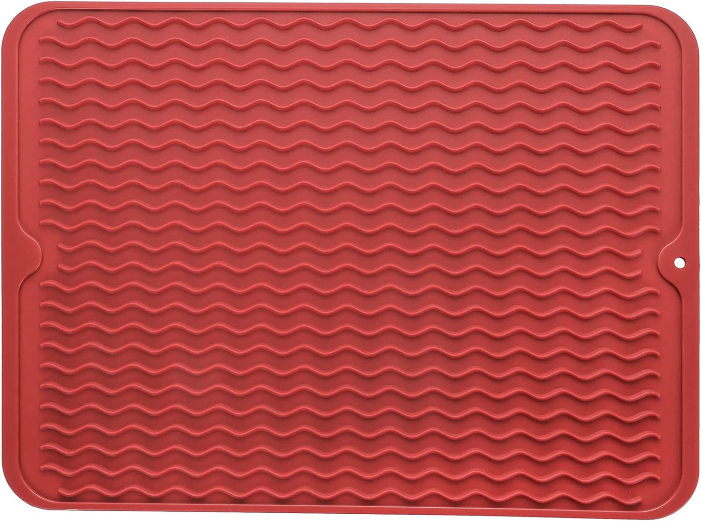 Silicone Dish Drying Mat for Multiple Usage,Easy clean,Eco-friendly,Heat-resistant Silicone Mat for Kitchen Counter or Sink,Refrigerator or drawer liner Red L 16 inches x 12 inches