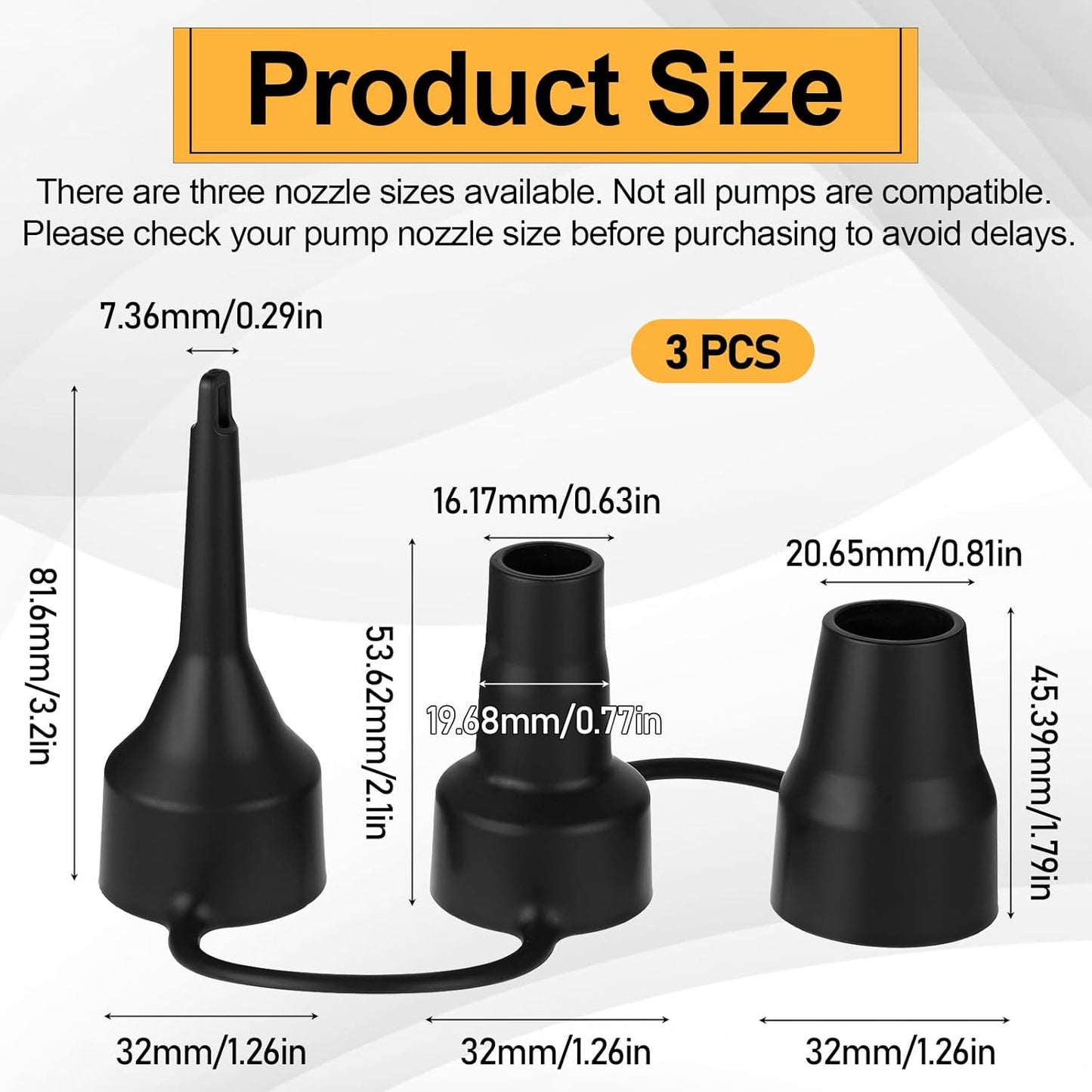 3 Sets Air Pump Nozzles Replacement Plastic Pump Nozzles 3 Sizes Inflatable Pumps Head Nozzl Air Pumps Attachments Inflator Adaptor Accessory for Airs Mattress Pool Floats