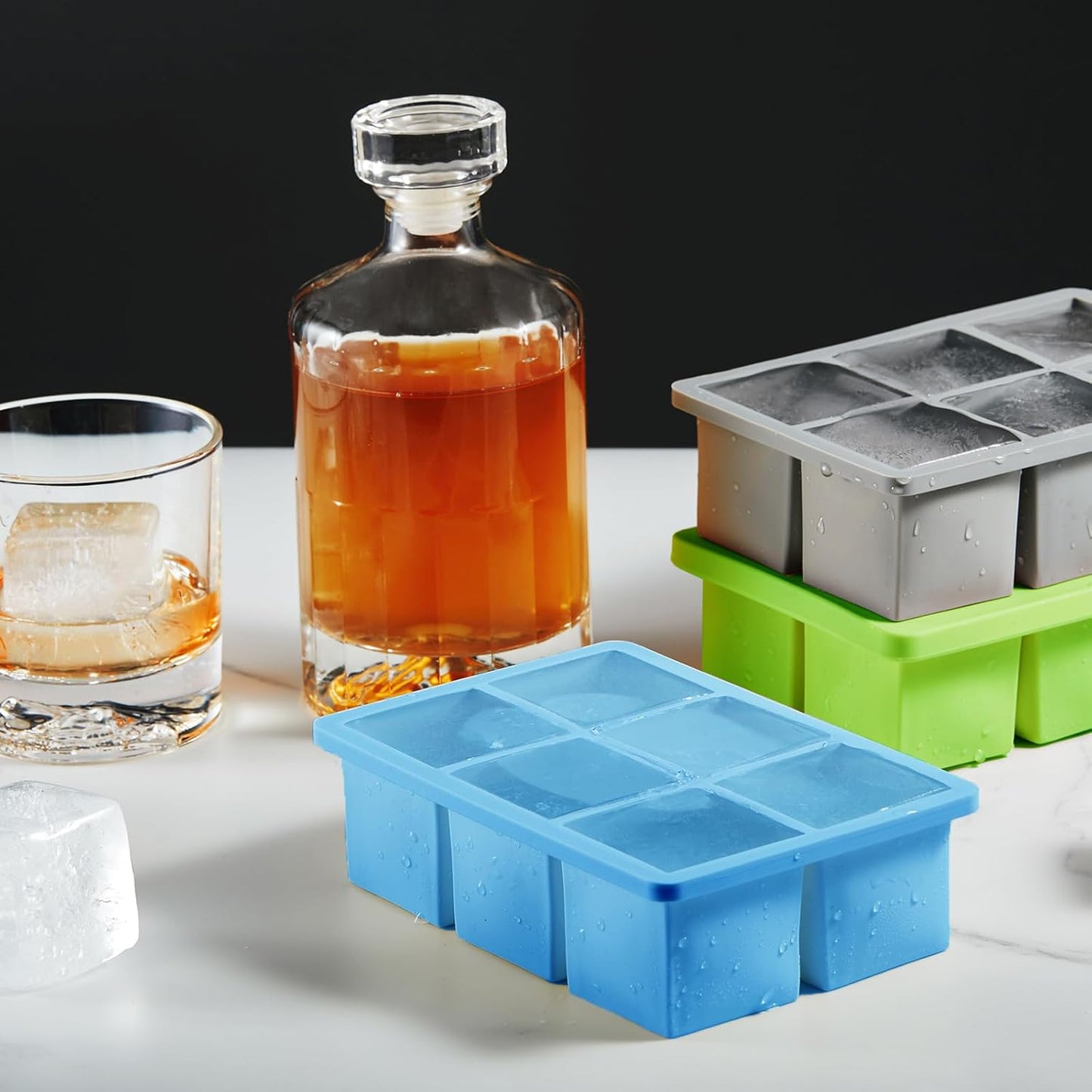 Nax Caki Ice Cube Trays 3 Pack, Large Size Silicone Ice Cube Molds for Whiskey Ice Cube Maker for Cocktail Old Fashioned Big Ice Cube Tray