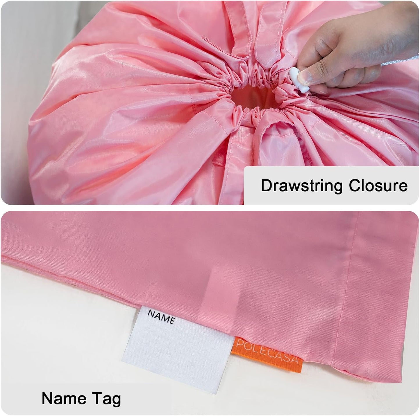 Polecasa Heavy Duty Large Laundry Bag with 130gsm Tear Resistant Fabric and Handles, Easy to Carry Durable Dirty Clothes Drawstring Bag, Perfect for College Dorm, Travel, 2 Pack 28”x36”, Pink