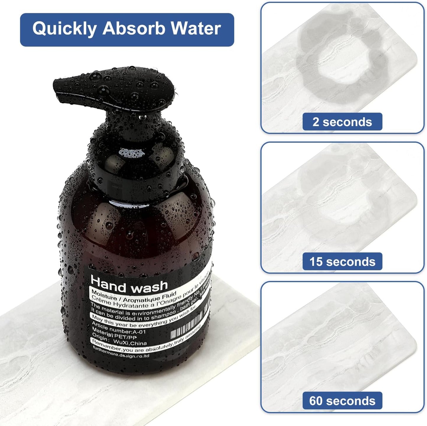 4 Pack Water Absorbing Stone Drying Tray for Bathroom Sink Trays Kitchen Counter Diatomite Stone Quick Dry Diatomaceous Earth Mat for Sink Kitchen Soap Trays Ceramic Marble Bathroom Vanity Tray