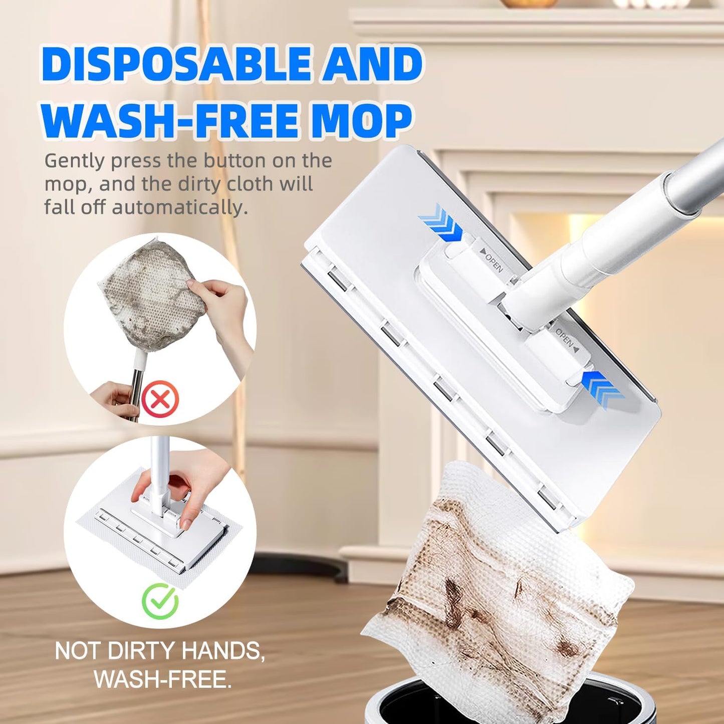 Mini Sweeper Mop No-Touch Dirty Cleaning Flat Dust Mop for Dry Wet Disposable Pads, Multi Surface Mop Floor Mopping and Sweeping Cleaning Head for House Wall Bathroom Toilet Corners Door Window