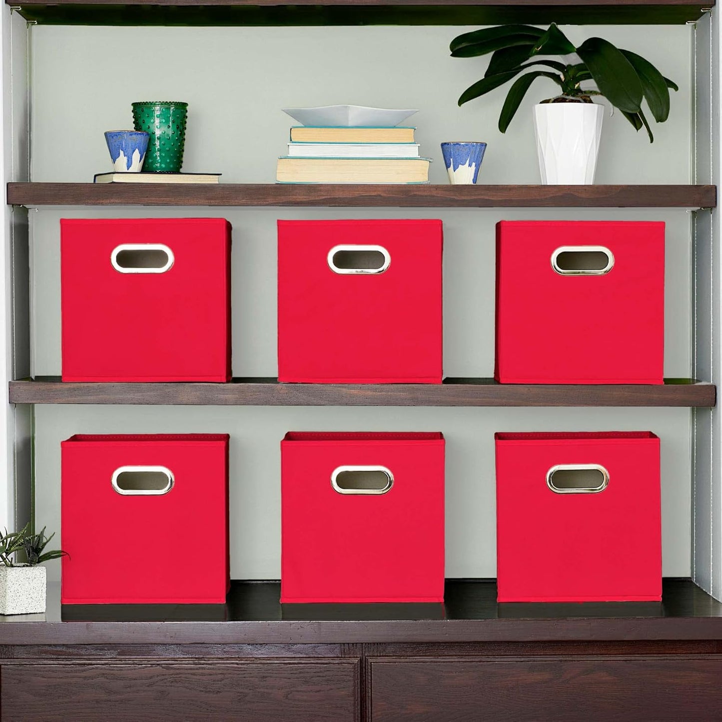 Household Essentials, Red 6 Pack Fabric Storage Bins with Handle