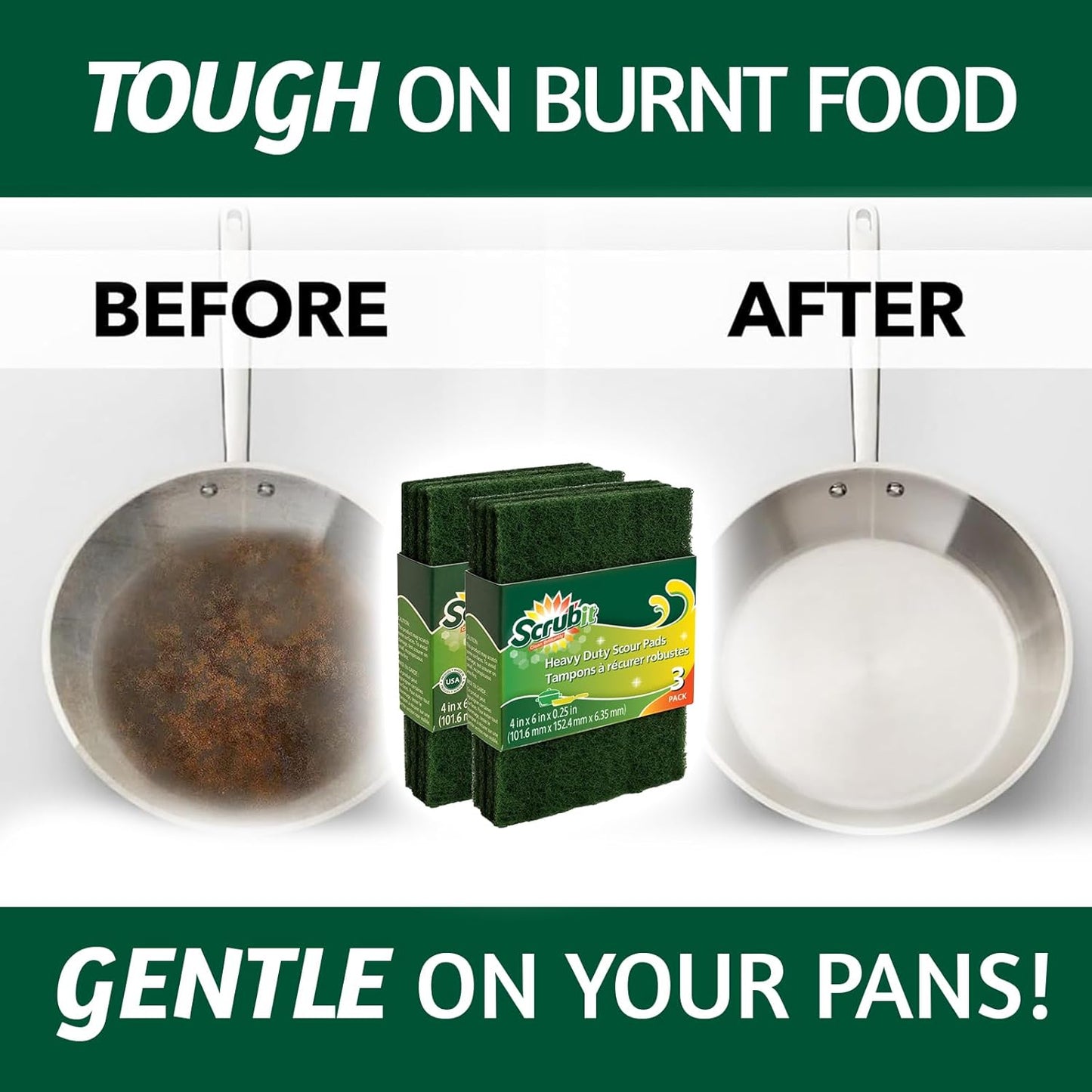 Scouring Pads - Heavy Duty Household Cleaning Scrubber with Non-Scratch Anti-Grease Technology - Reusable Scrubbing Pads - Green, 12 Pack