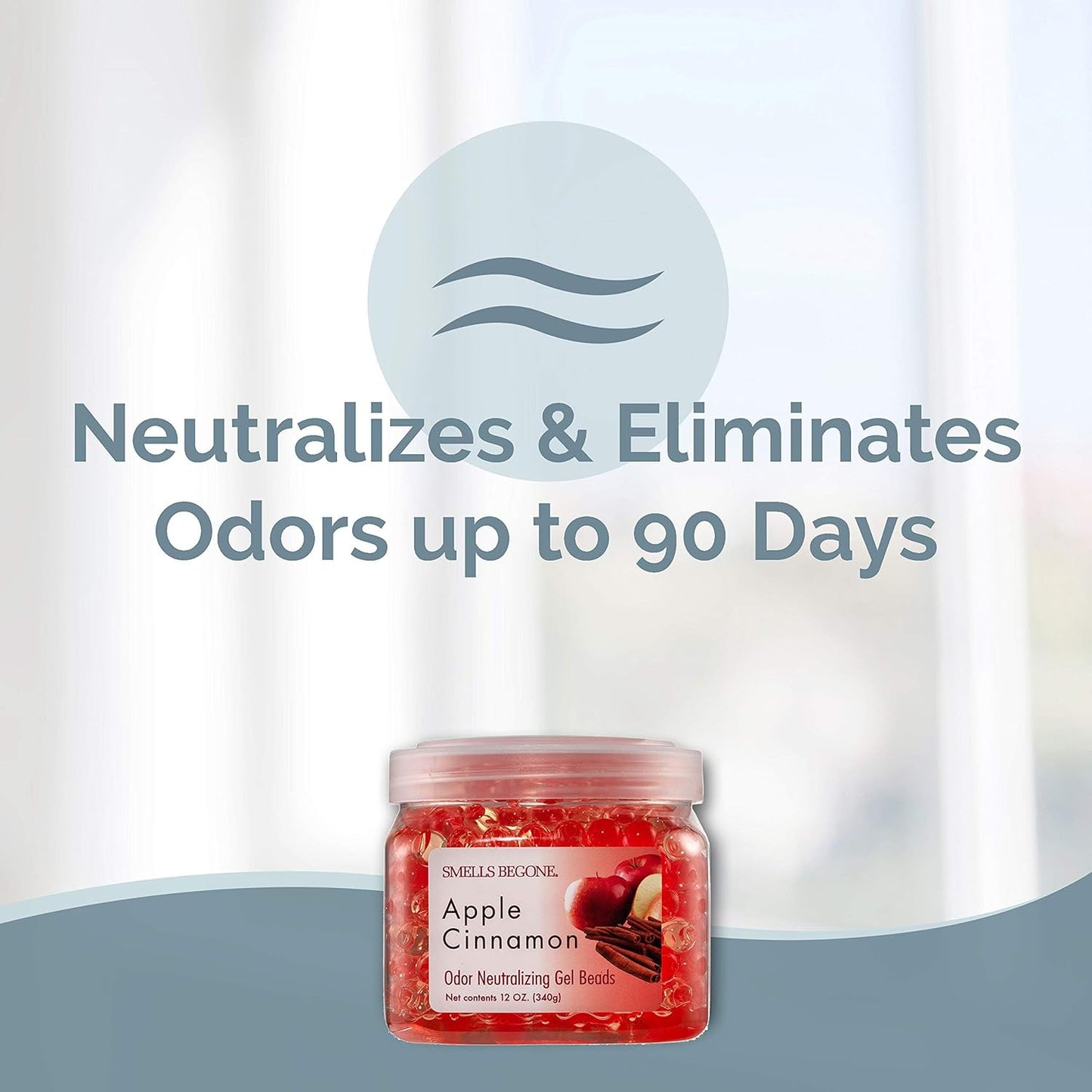 SMELLS BEGONE Odor Eliminator Gel Beads - 12 oz, Pack of 6 - Eliminates Odor in Bathrooms, Cars, Boats, RVs & Pet Areas - Air Freshener - Made with Essential Oils - Apple Cinnamon Scent