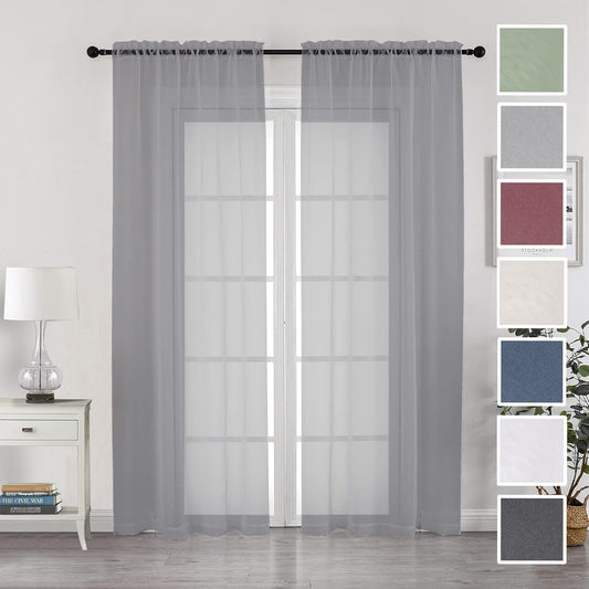 Chyhomenyc Extra Long Sheer Curtain Panels 96 Inches, 2 PCS, Voile Top Dual Rod Pockets Soft Touching Window Drapes Treatment for Children Room/Bedroom/Living Room/Hotel, 42W x 96L inch, Charcoal Grey