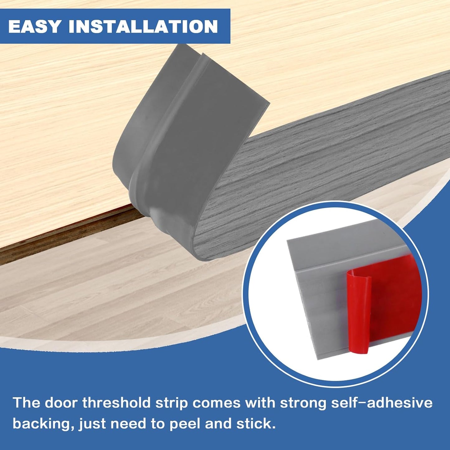 Vinyl Door Threshold Flooring Transition Strip Self Adhesive Carpet Edging Strip for Laminate Doorway Edge Threshold from 2/5" to 3/5" (Light Gray Wood Grain, 6.6 Ft)