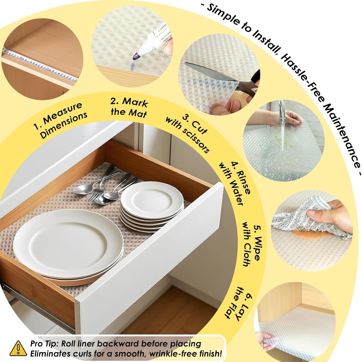 Shelf Liners for Kitchen Cabinets and Drawers, Non-Adhesive and Anti-Slip, Waterproof and Easy to Clean, Durable EVA Cabinet Mat for Refrigerator, Cupboard, Table (White, 17.5" W x 196.8" L)