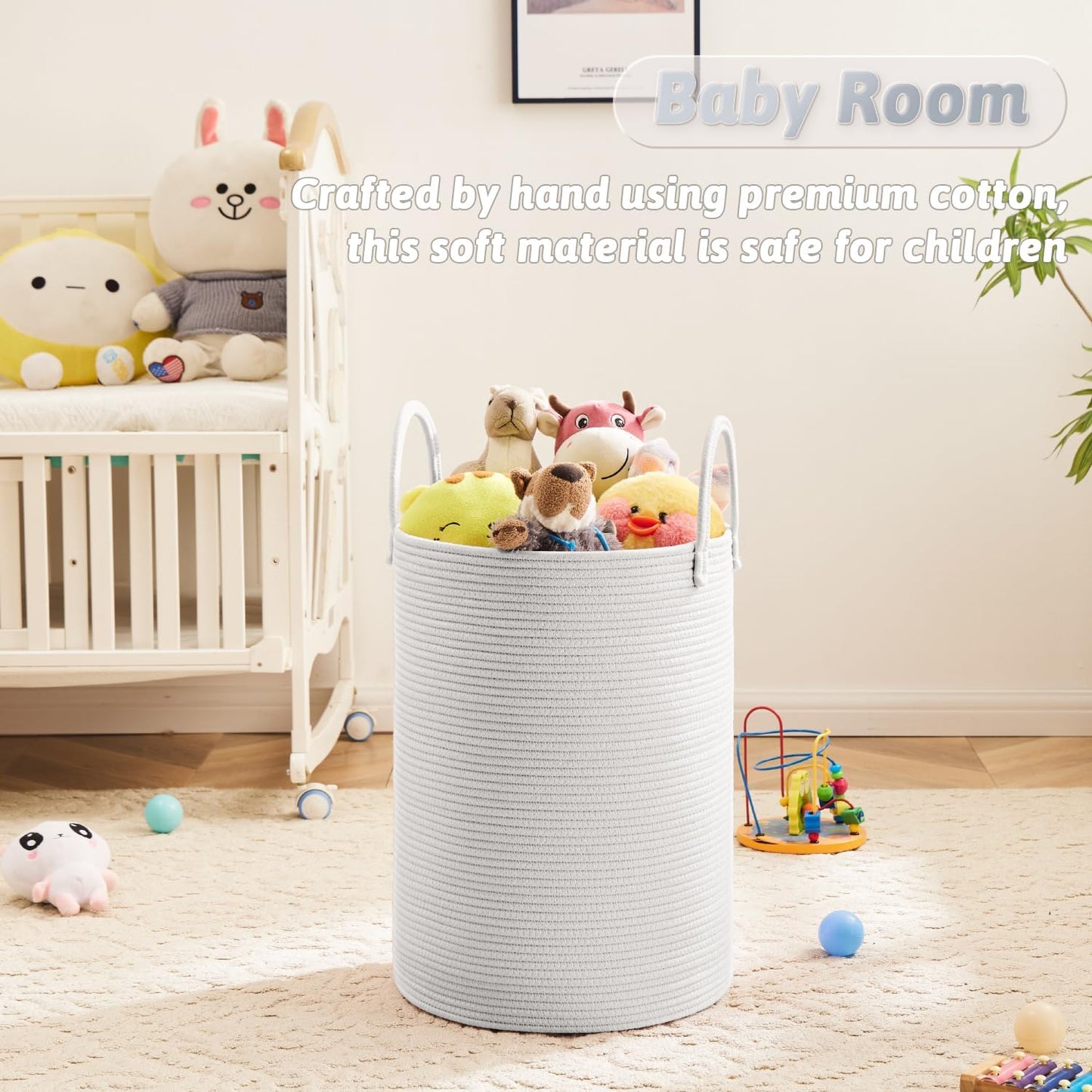 Laundry Basket,Woven Cotton Rope Laundry Hamper,80L for Decorative Storage of Dirty Clothes,Toys and Blankets in Bathroom,Baby Room and Living Room