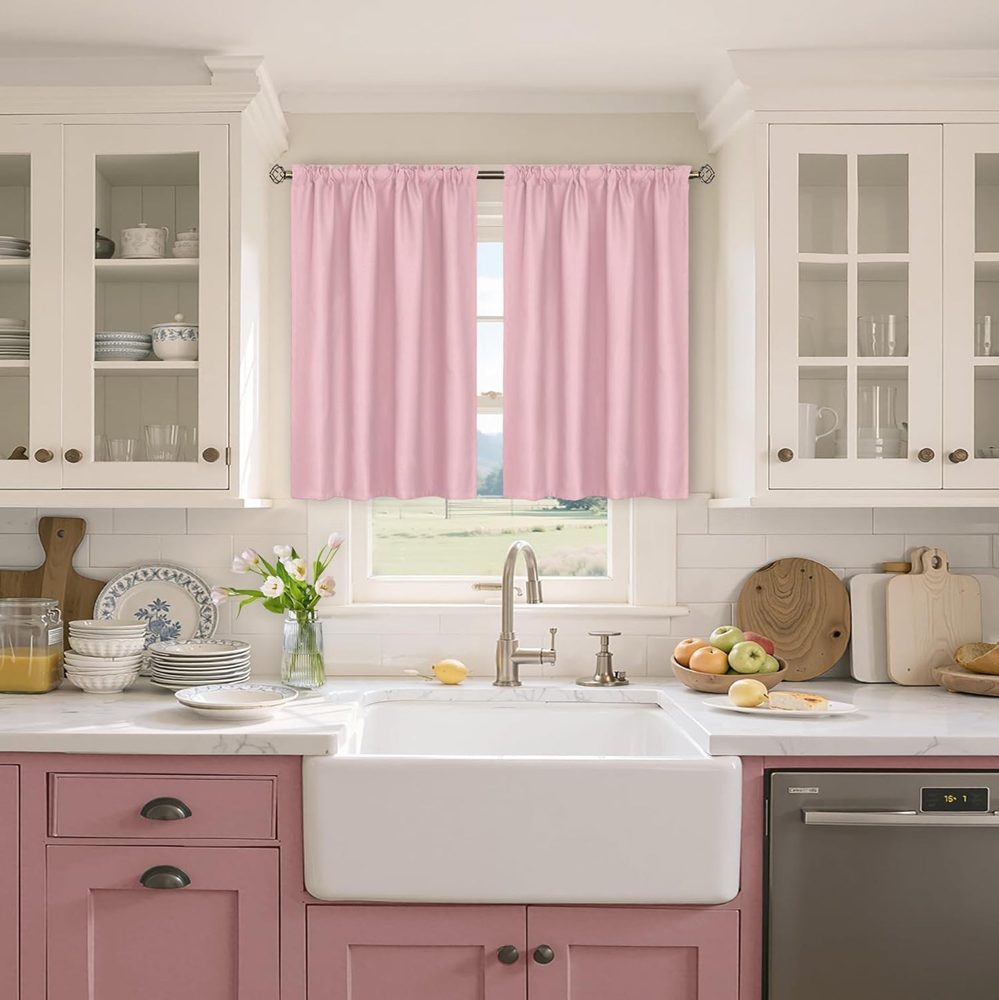 BGment Baby Pink Room Darkening Curtains 36 Inch Length for Short Window - Rod Pocket Short Thermal Insulated Blackout Drapes for Bathroom Kithchen Girl Bedroom, 42 x 36 Inch, 2 Panels