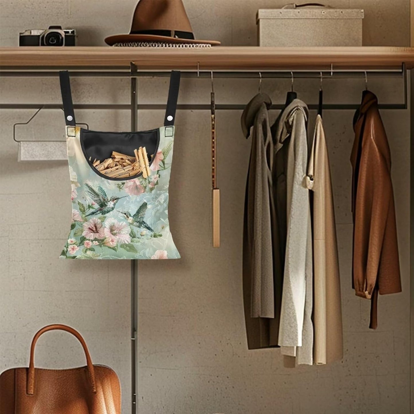 2 Pcs Hummingbird Clothespin Bag for Outdoor Laundry Clothesline and Clothes Pin Holder Clothespin Bag for Clothes Pins Heavy Duty Outdoor Use