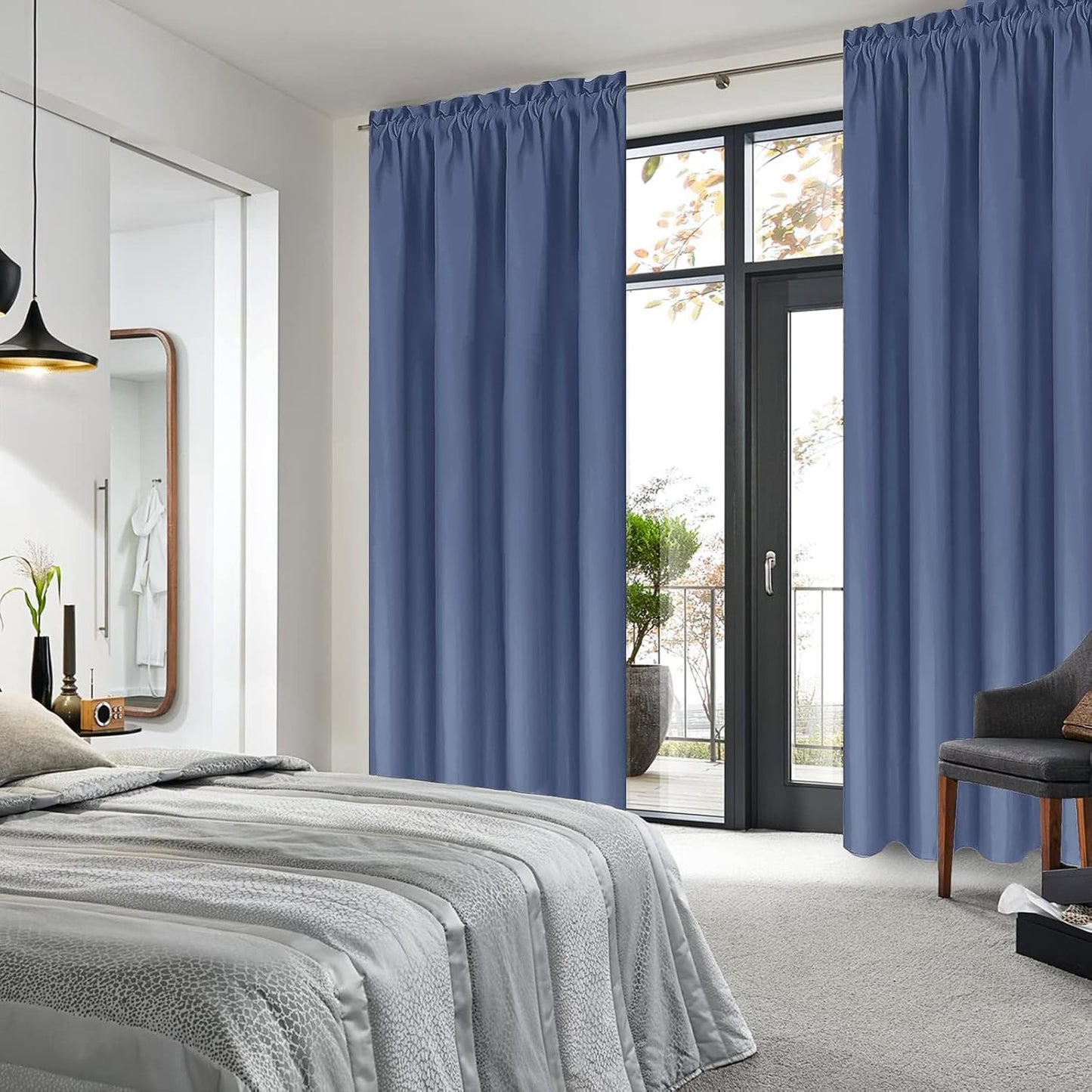 DWCN Blackout Curtains – Thermal Insulated, Energy Saving & Noise Reducing Bedroom and Living Room Curtains, Dusty Blue, W 38x L 84 Inch, Set of 2 Rod Pocket Curtain Panels