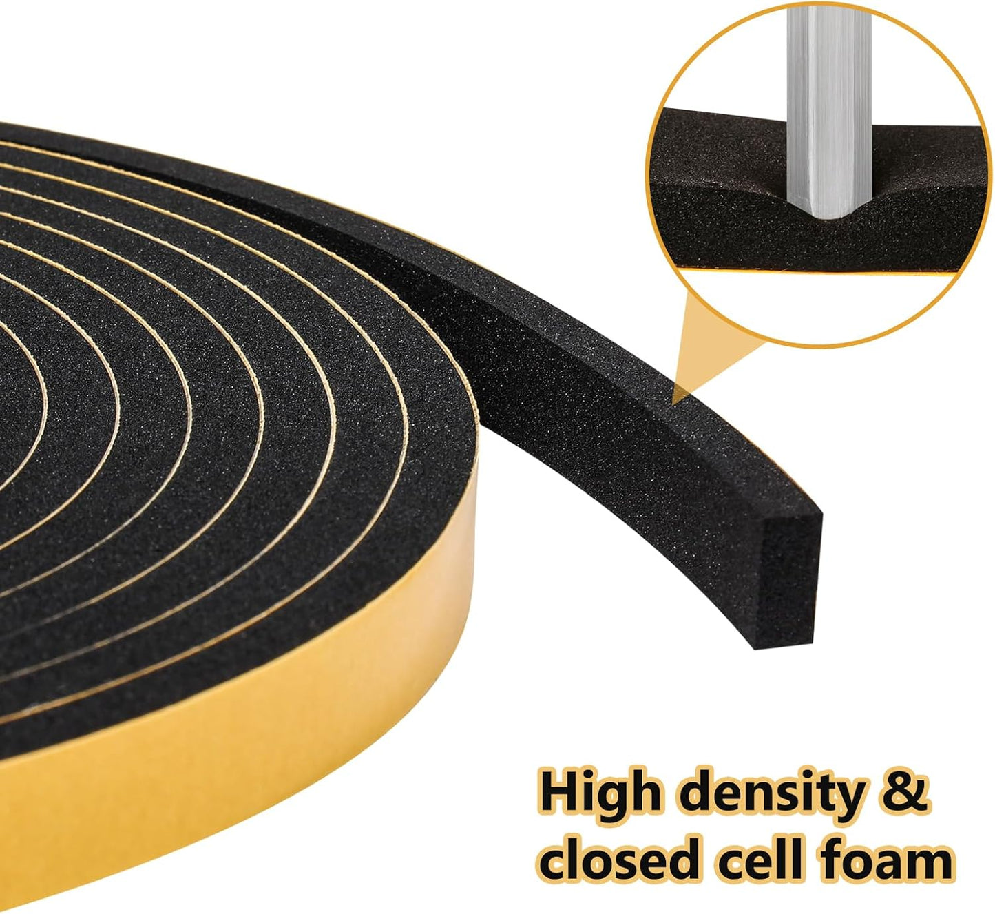 32Feet Weather Stripping Seal (1 Inch X 1/16 Inch) for Door Window, High Density Foam Tape, Soundproofing, Insulation Strip, Door Sealers for Door Frame- Black