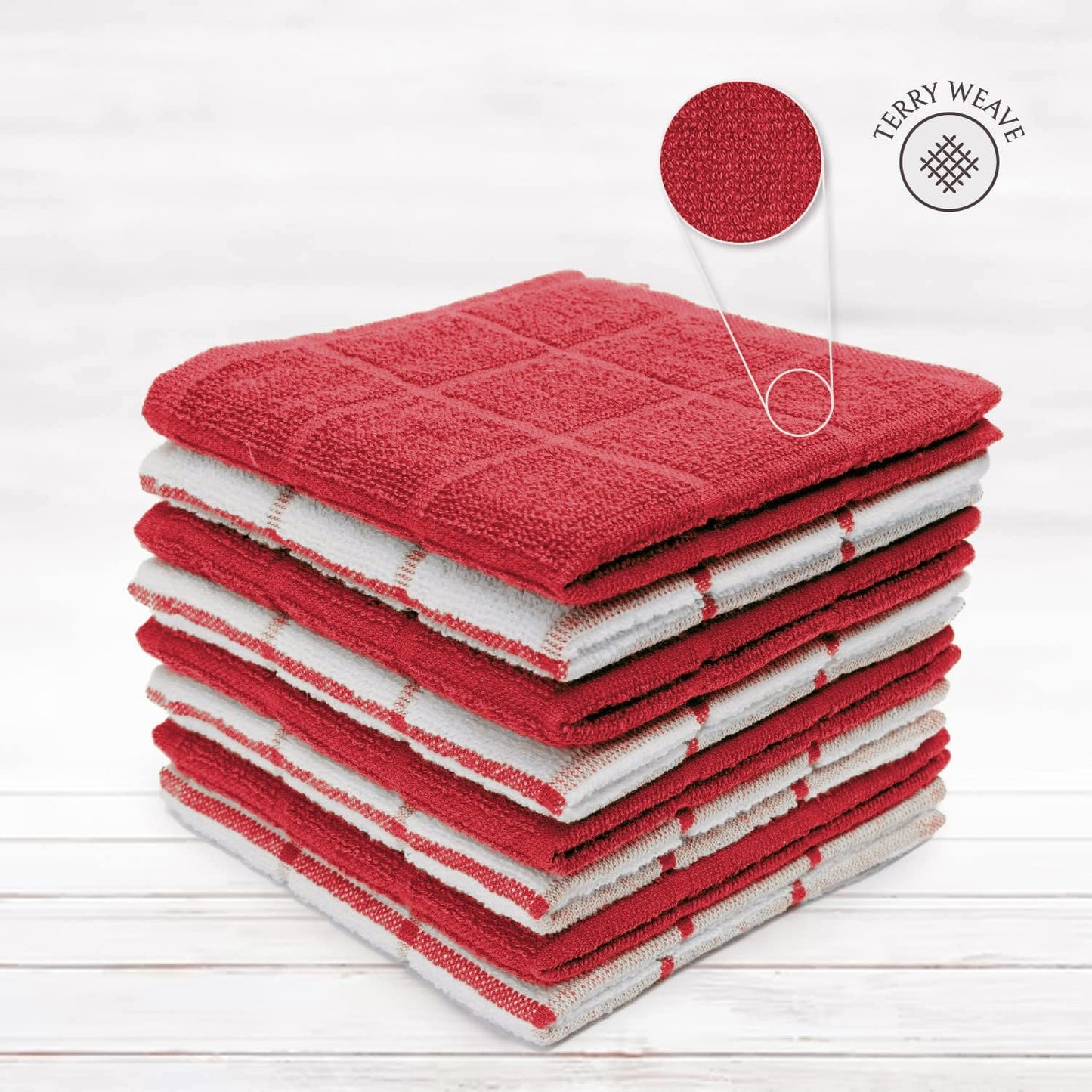 100% Cotton Kitchen Towels and dishcloths Sets, Super Soft & Absorbent, Dish Cloths for Washing Dishes, Dish Towel for Kitchen, 2 RED Dish Towels and 4 RED Dish Cloths