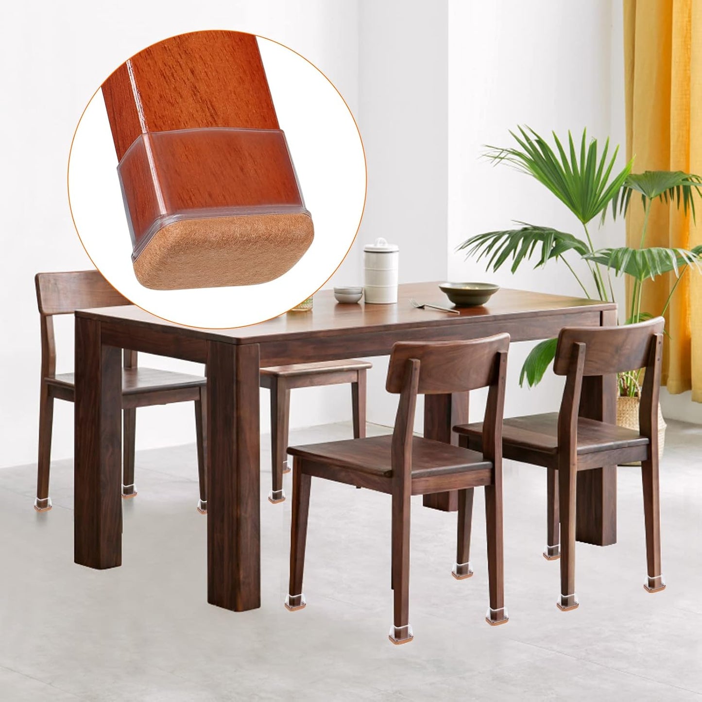 Ezprotekt 16 Pcs Rectangle Clear Silicone Chair Leg Floor Protectors with Felt, Rectangle Felt Furniture Leg Caps, Table Leg Covers Cups, Anti- Scratches and No Noise (Fit L :1.3-1.7", W: 0.9-1.2")