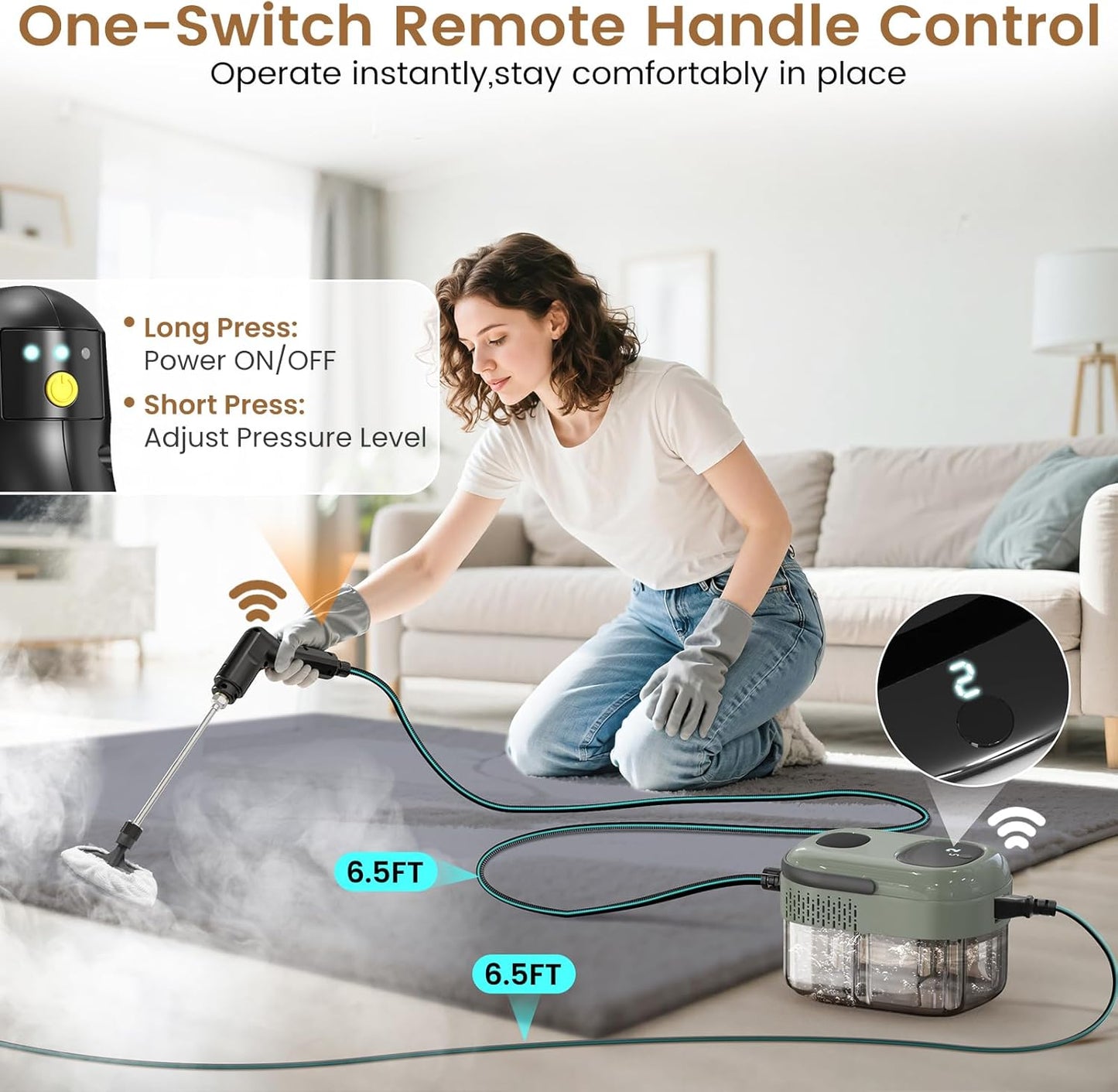 2500W Handheld Steam Cleaner, 3-Level Adjustable Steam Cleaner for Home with 21 Accessories, Multipurpose Portable Steamer Cleaning for Car,Floor,Furniture,Tile,Grout,Couch,Fast Heat-Up (Green)