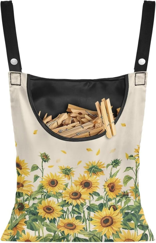 Sunflower Clothespin Bag, Hanging Laundry Bag, Hanging Storage Organizer with Hanging Rope Clothes Lines for Hanging Clothes Outside, for Home Outdoor